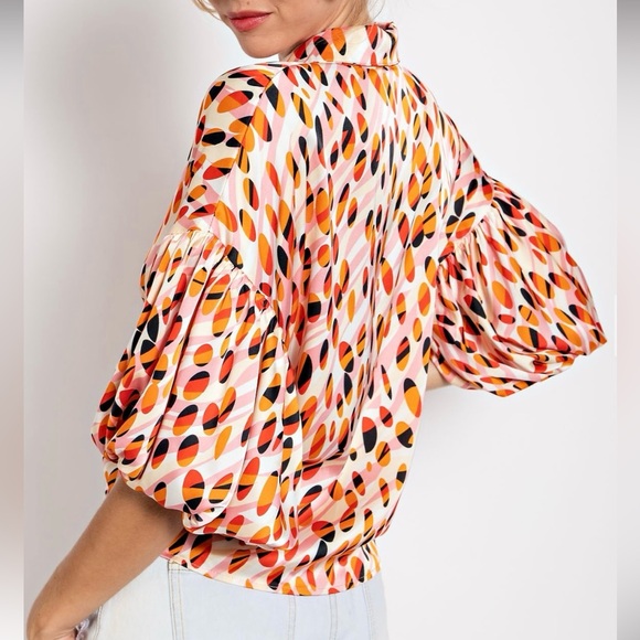 33 FABULOUS BOHO SATIN BUBBLE SLEEVE SHIRT - Picture 2 of 4